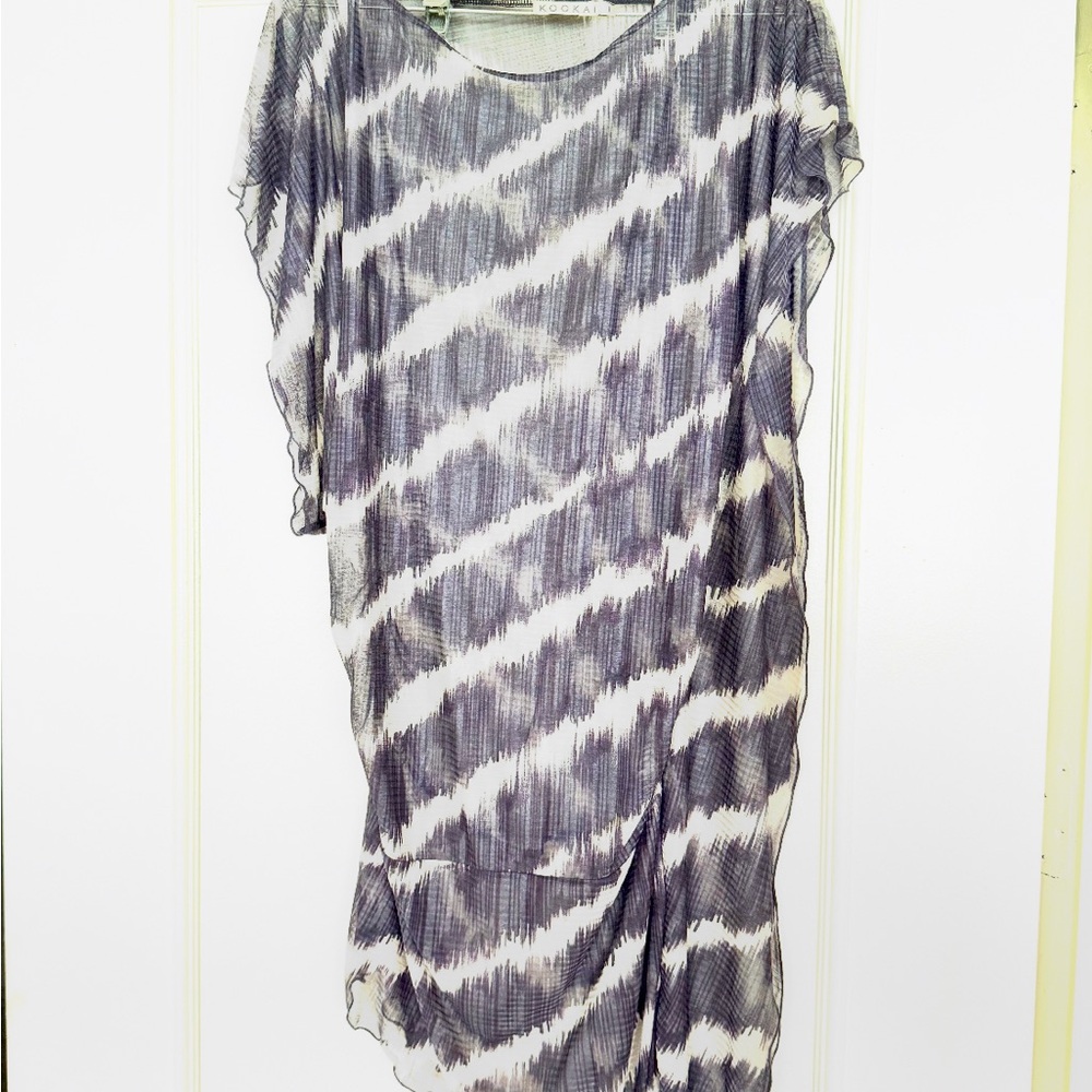 Kookai Black/Purple and White Abstract Wave Print Top - Size 1 European